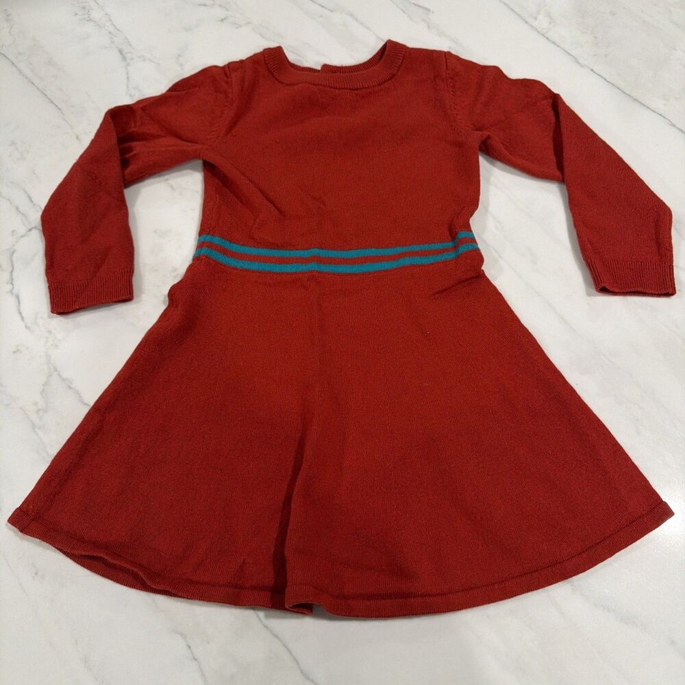 Jacadi Red Wool Blend Long-Sleeve Knit Dress Blue Stripe 4yrs 104cm